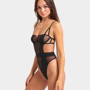 Bluebella bodysuit Orla sheer black mesh thong 36D goth stripper Revolve